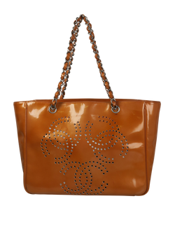 Chanel Triple CC Perforated Tote, Patent, Orange, Pouch, 2*